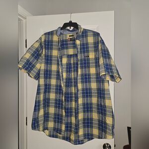 Chaps Men’s Button Shirt 2XT Causal Yellow Short Sleeve Squares Plaid